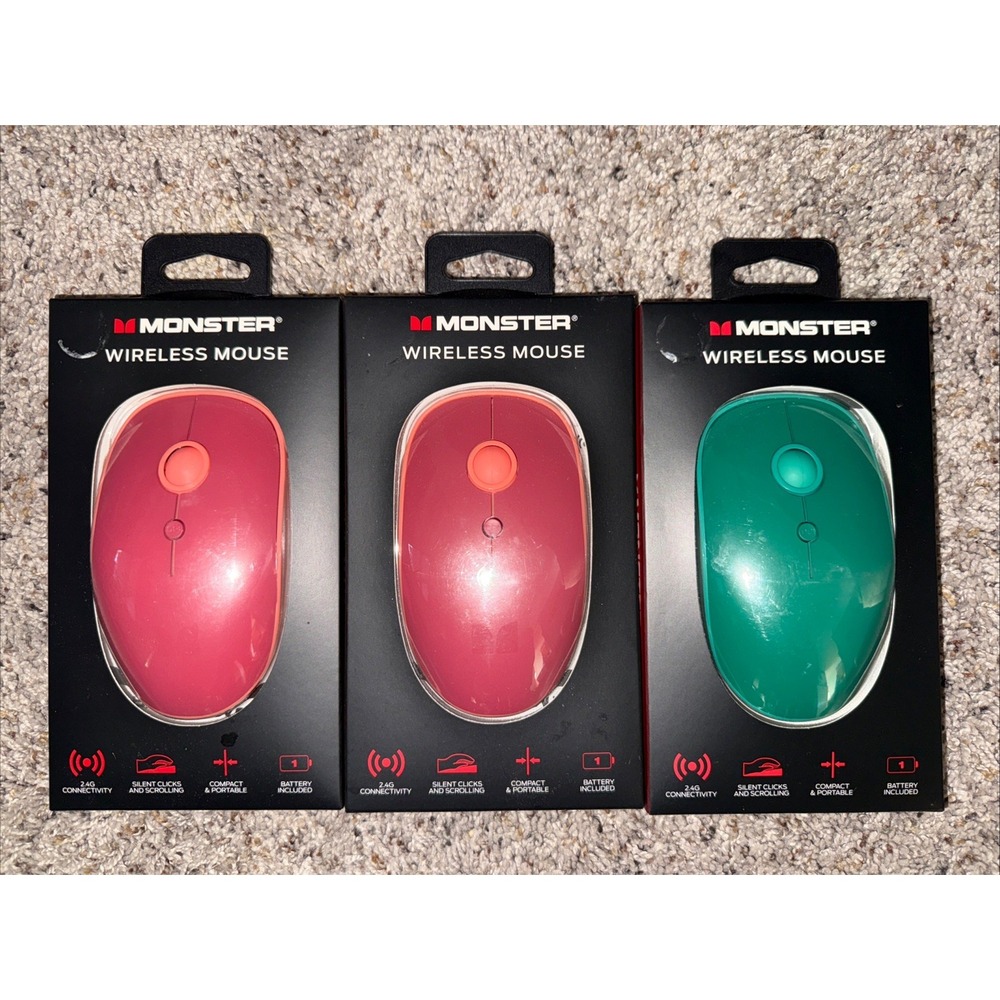 3 Monster Wireless Mouse Silent Clicks Compact Light Portable 2.4G Connectivity
